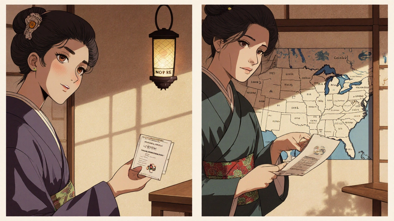 Healthcare worker offering support after test results in a counseling room, ukiyo-e anime style.