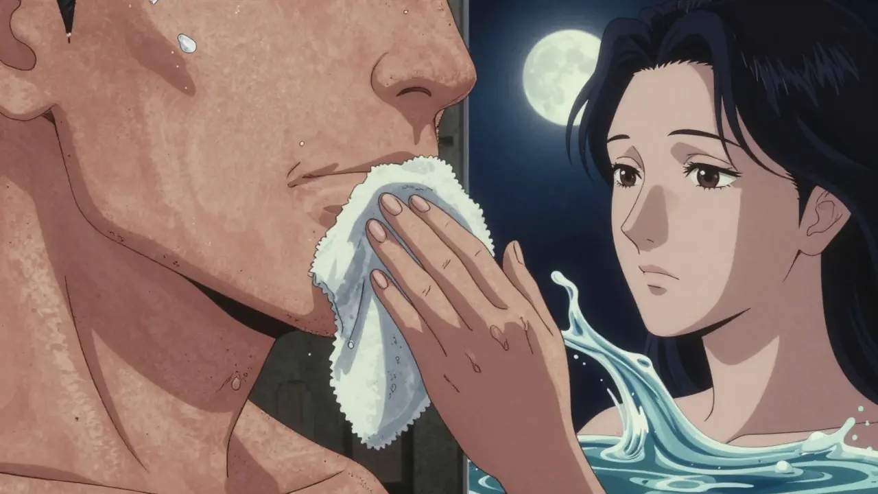 Split image showing rough skin transforming into smooth skin with ceramide cream flowing between them.