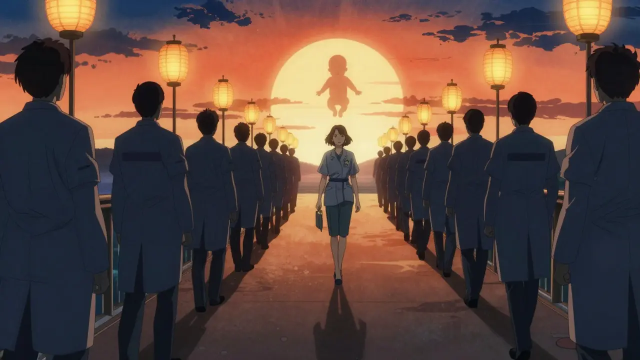 Confident woman walking a path towards a glowing horizon with support