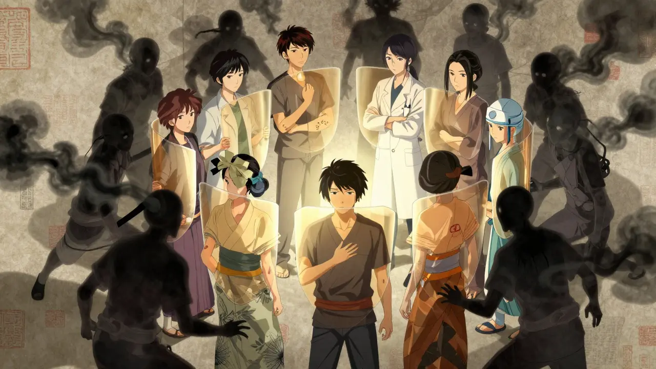 Patients and staff forming a shield against shadows